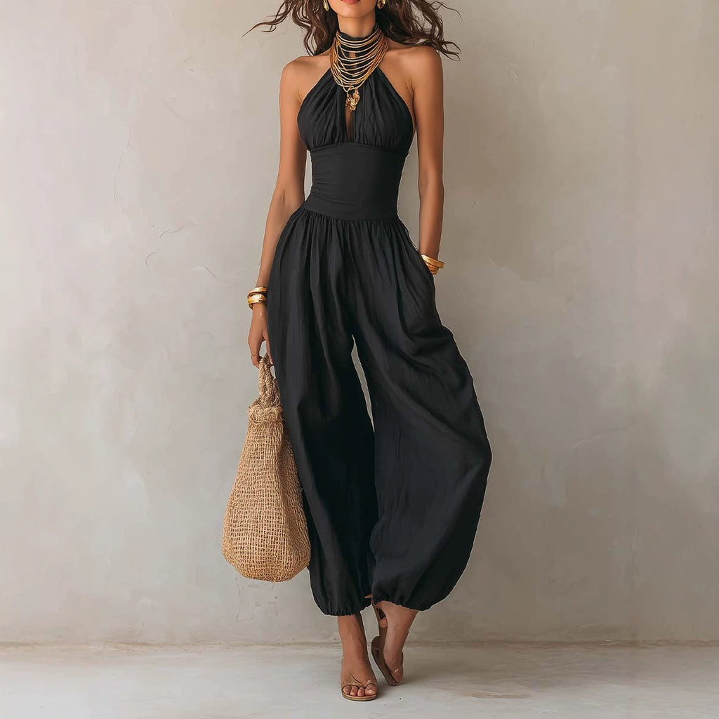 Bohemian-style Backless Hollow-out Lantern-leg Jumpsuit by Ricaloux