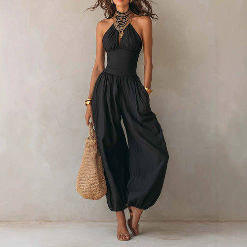 Bohemian-style Backless Hollow-out Lantern-leg Jumpsuit by Ricaloux