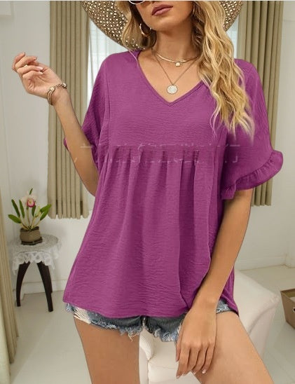 Solid-color Casual Short-sleeve Shirt For Women by Ricaloux