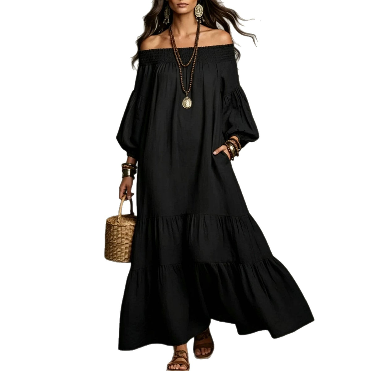 Bohemian Off Shoulder Long Dress by Ricaloux