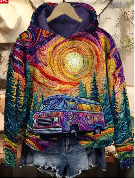 Womens Crew-Neck Pullover Casual Sweatshirt With 3D Hooded Print by Ricaloux