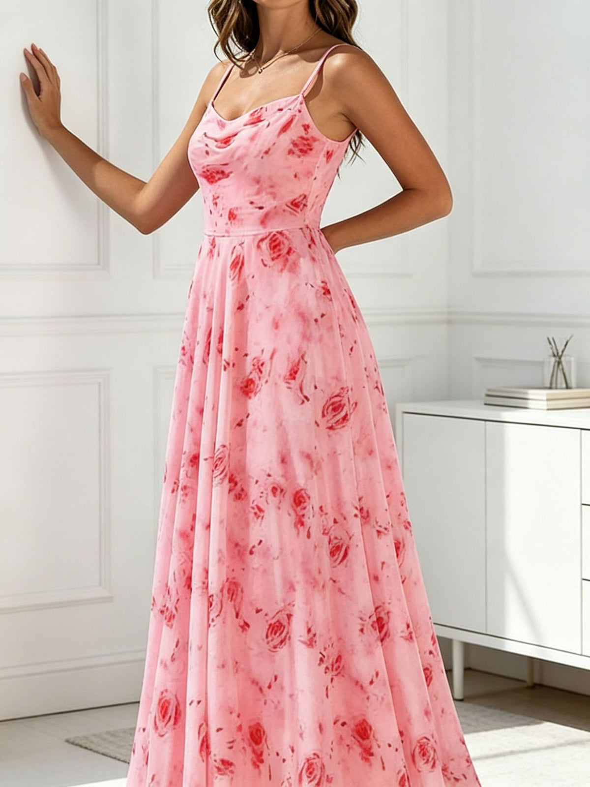 Womens Fashionable Printed Waist-cinching Strap Dress by Ricaloux