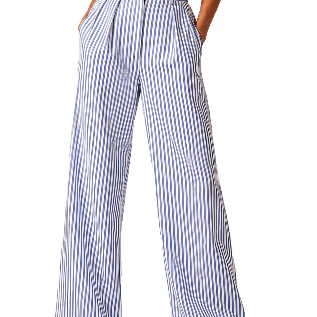 Stylish Striped Versatile Wide-leg Relaxed-fit Suit Trousers by Ricaloux