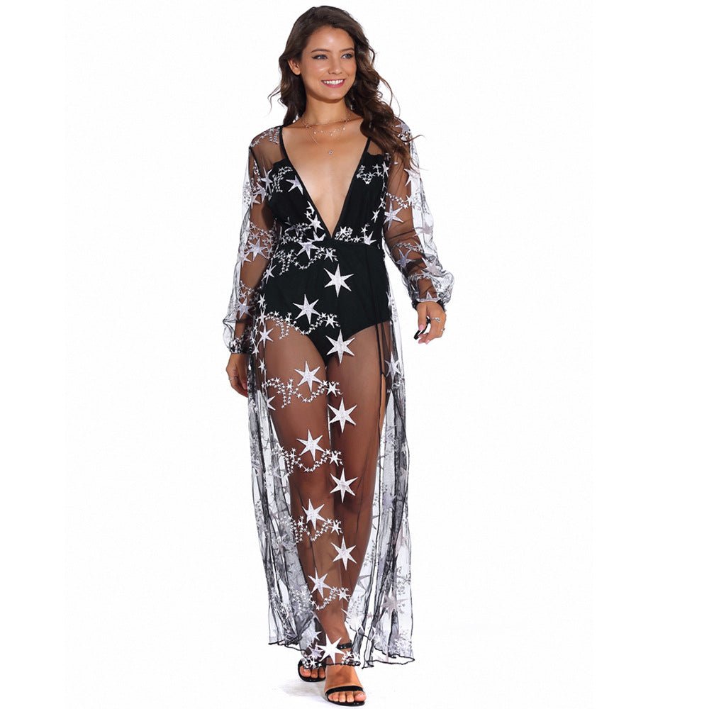 Long Sleeve Lace Embroidered Evening Dress - RICALOUX
