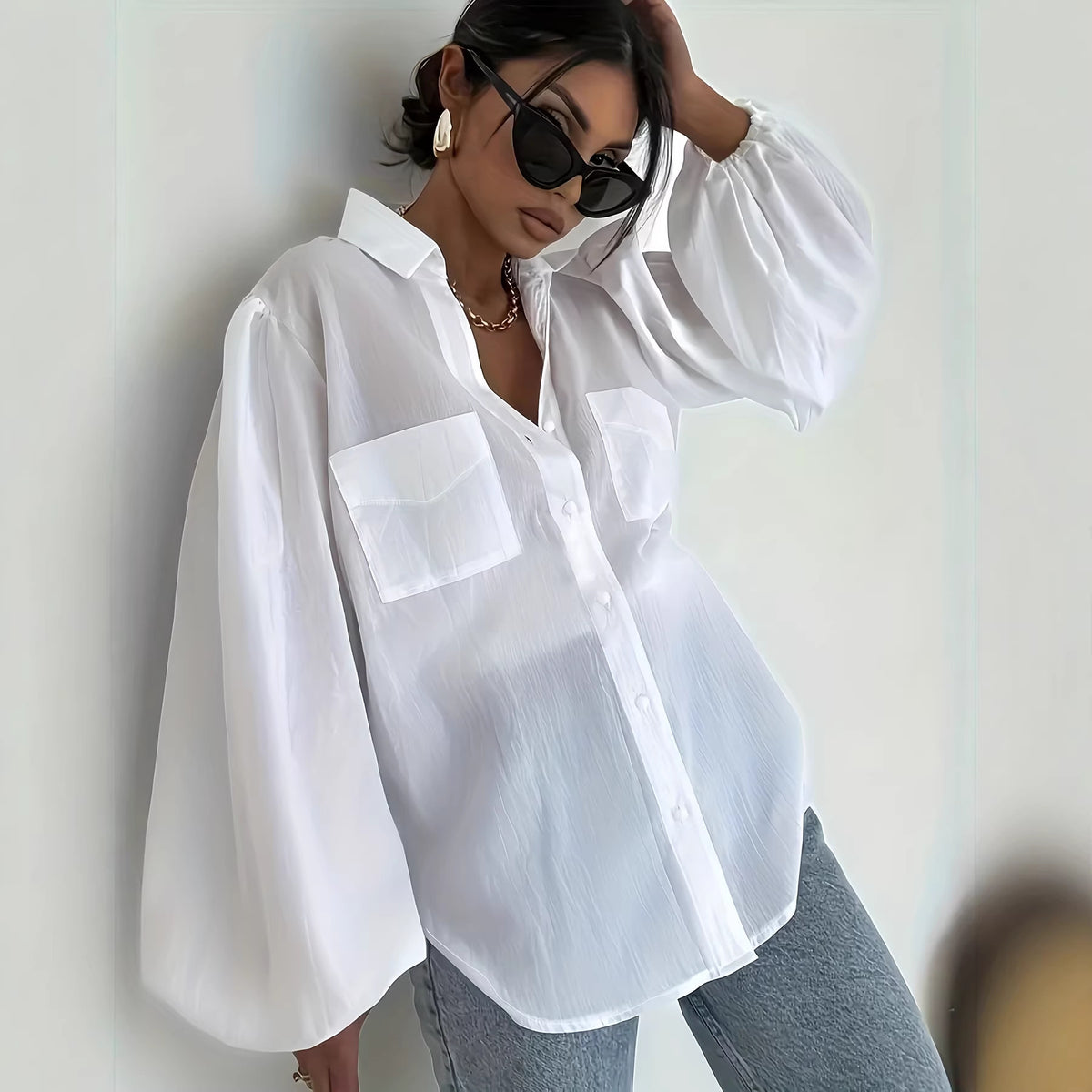 Solid-color Long Sleeves With Double Flap Pockets And A Lapel Collar – Premium 0 | RICALOUX