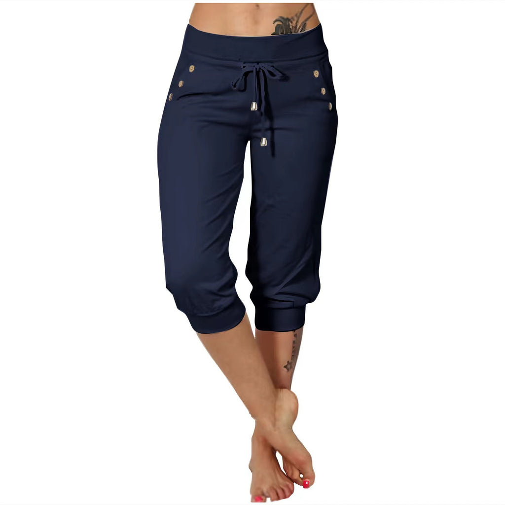 Tight-fitting High-waisted Drawstring-pocket Sweatpants by Ricaloux