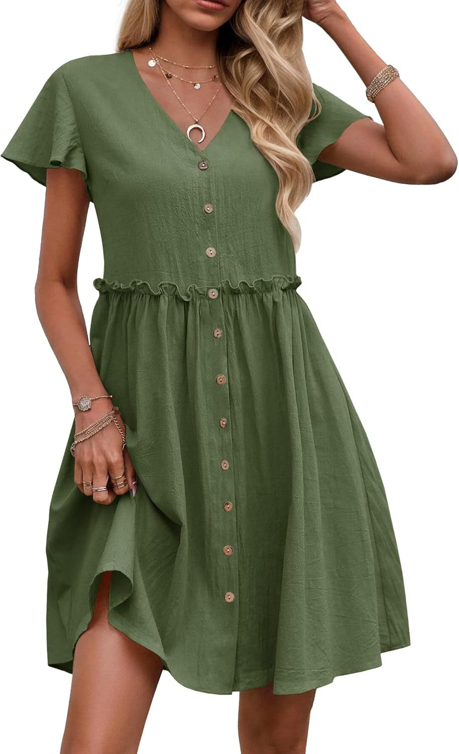 Bohemian-style Vacation V-neck Short-sleeve Ruffled Womens Dress by Ricaloux