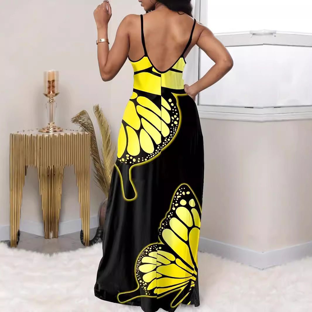 Summer New Sleeveless V-neck Pullover Butterfly Loose Sling Dress - RICALOUX