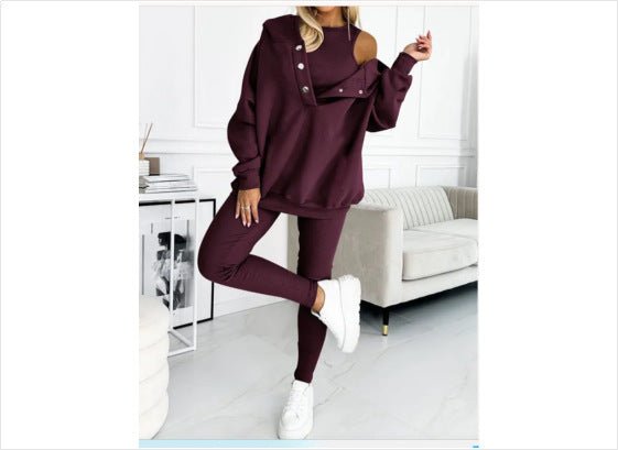 Women's Solid Color Vest Hoodie And Pants Set - RICALOUX