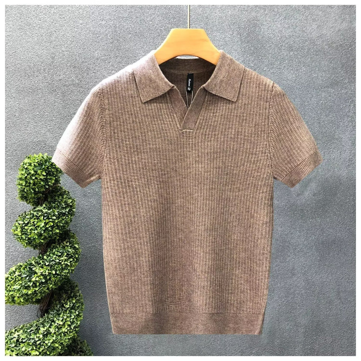 Stylish Slim-Fit Short-Sleeve Lapel Knitted Base Layer Shirt by Ricaloux
