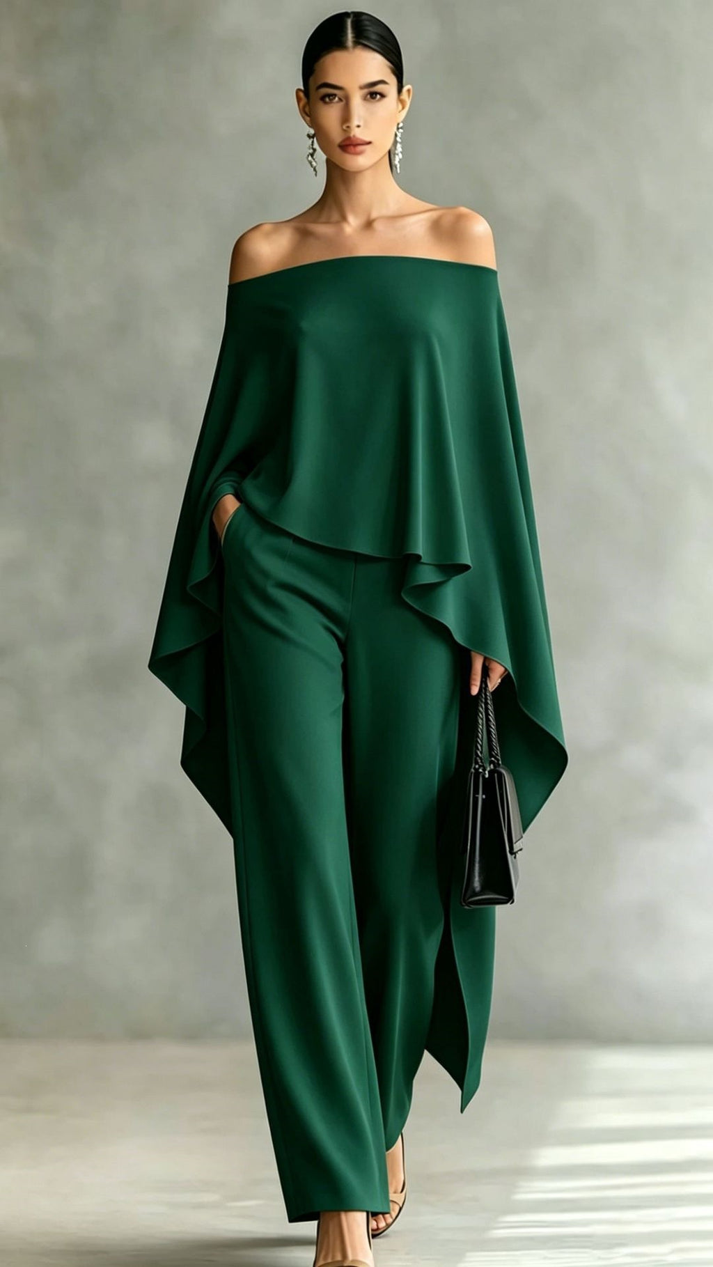 Autumn Fashion Off-Shoulder Wide-Leg Pants Set Womens Solid-Color Asymmetric Two-Piece Set by Ricaloux