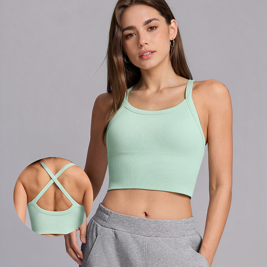 Seamless Yoga Tank Top With Built-in Pads For European & American Styles, No Need For Separate Bra, Cross Strap Sports Underwear For Women Workout & Fitness by Ricaloux
