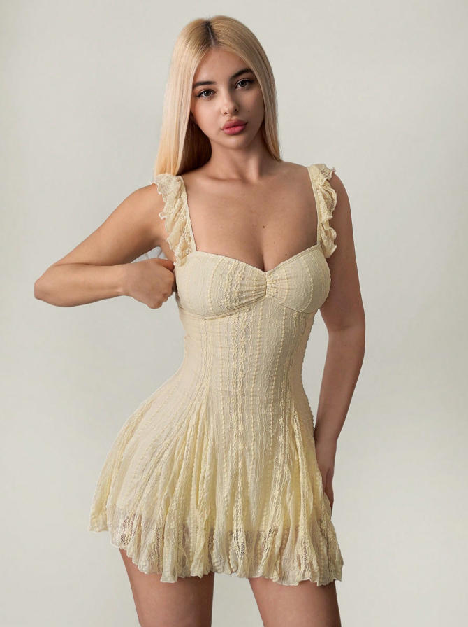 Apricot Lace Patchwork Summer A-Line Dress – Premium 0 | RICALOUX