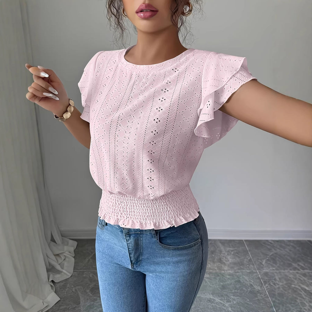 Womens Solid-Color Casual Round-Neck Top by Ricaloux