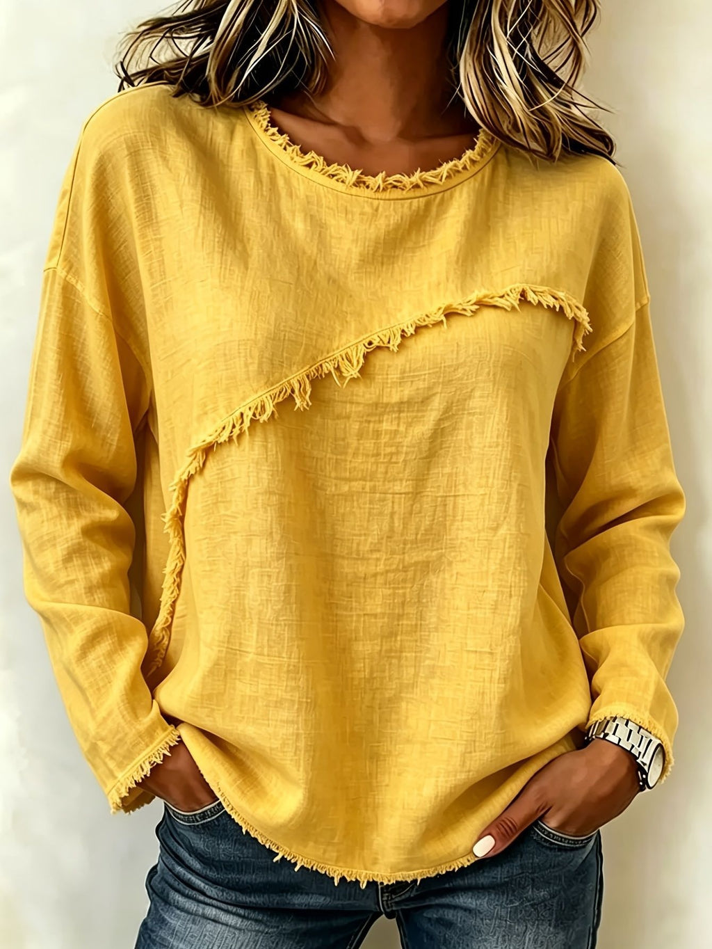 Round-neck Patchwork Lace Long-sleeve T-shirt Casual Top – Premium 0 | RICALOUX
