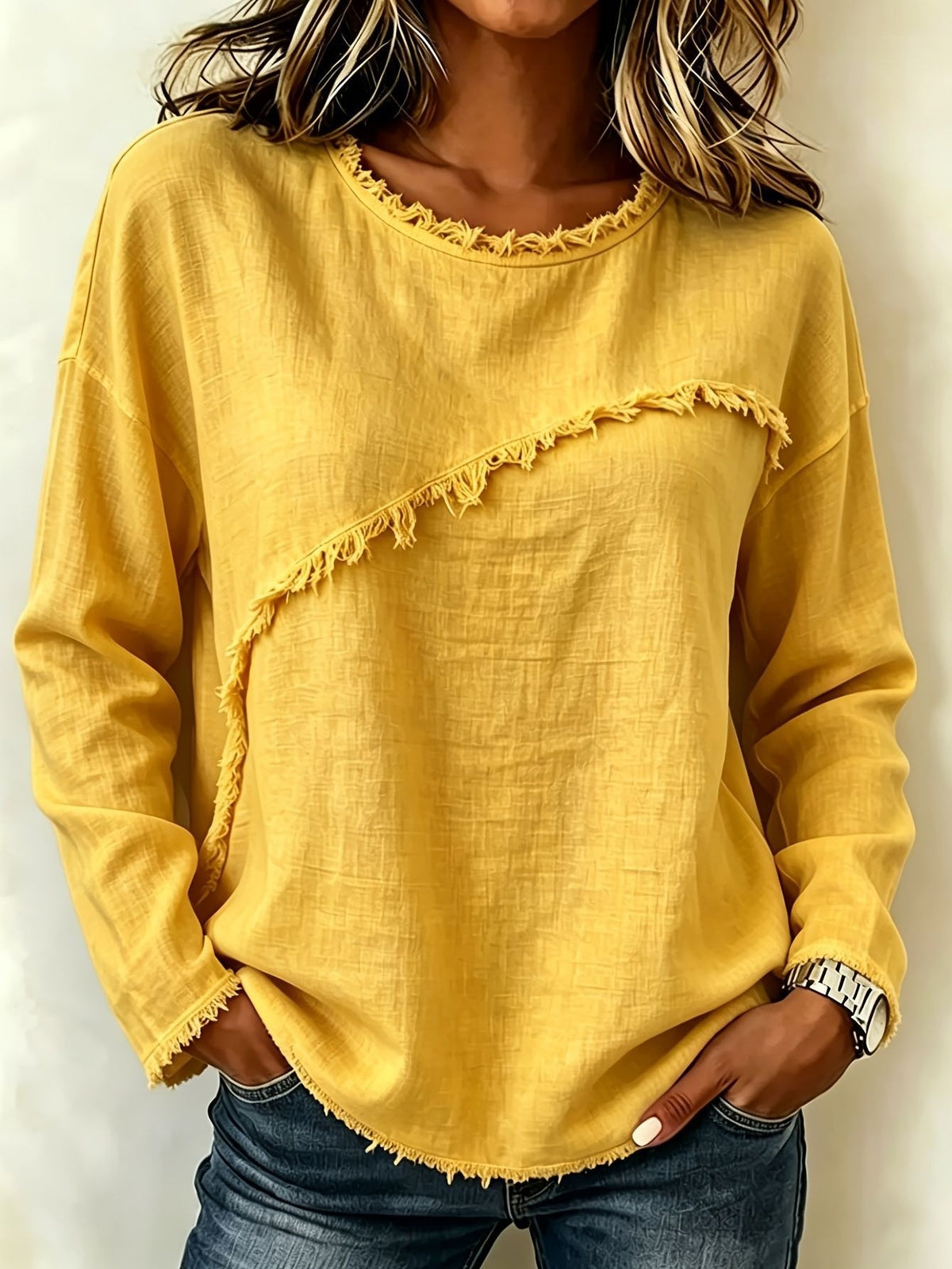 Round-neck Patchwork Lace Long-sleeve T-shirt Casual Top – Premium 0 | RICALOUX