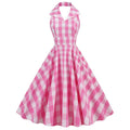 British-style Halter-neck Notched-colla Flared Maxi Dress by Ricaloux