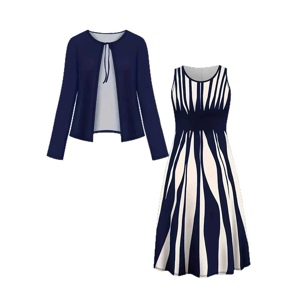 Color-block Elegant And Sophisticated Professional Coat Paired With A Dress Set – Premium 0 | RICALOUX
