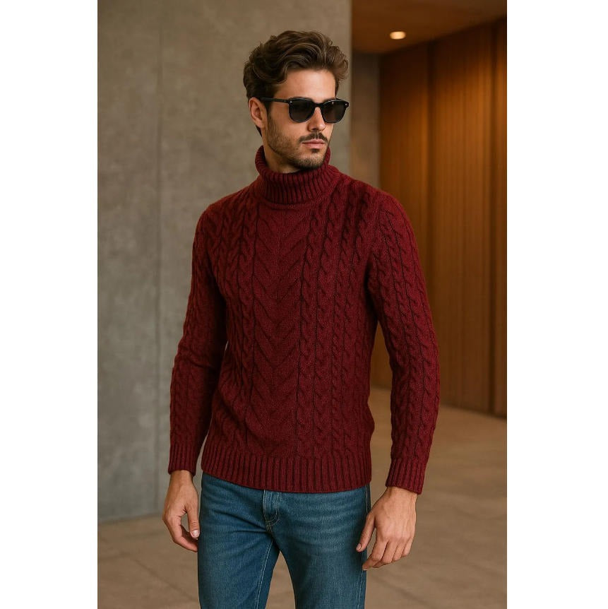 Mens Turtleneck Cable-Knit Sweater In Plus Sizes by Ricaloux