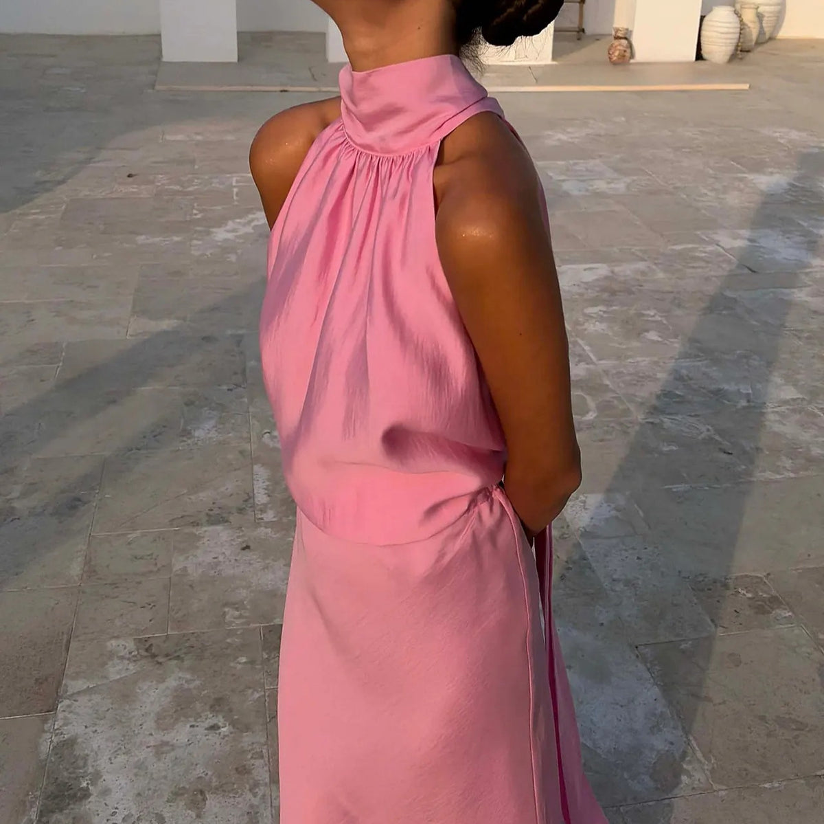 SpringSummer Halterneck Sleeveless Top With Flowing Straps And High-Waisted Fishtail Midi Skirt Set – Premium 0 | RICALOUX