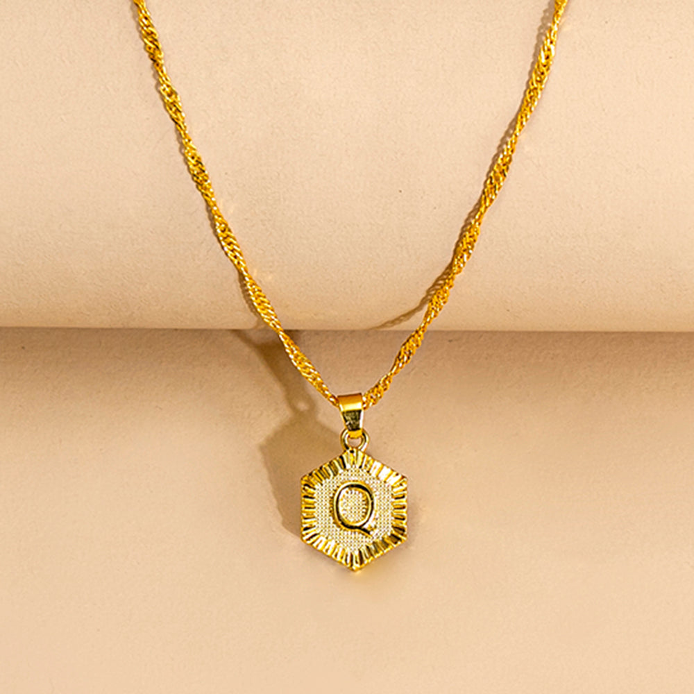 Initial Letter Hexagon Pendant Necklace For Women Jewelry by Ricaloux