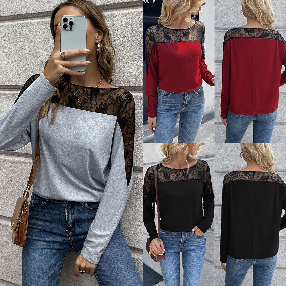 Hollow-out Crew-neck Long-sleeve T-shirt For Women by Ricaloux