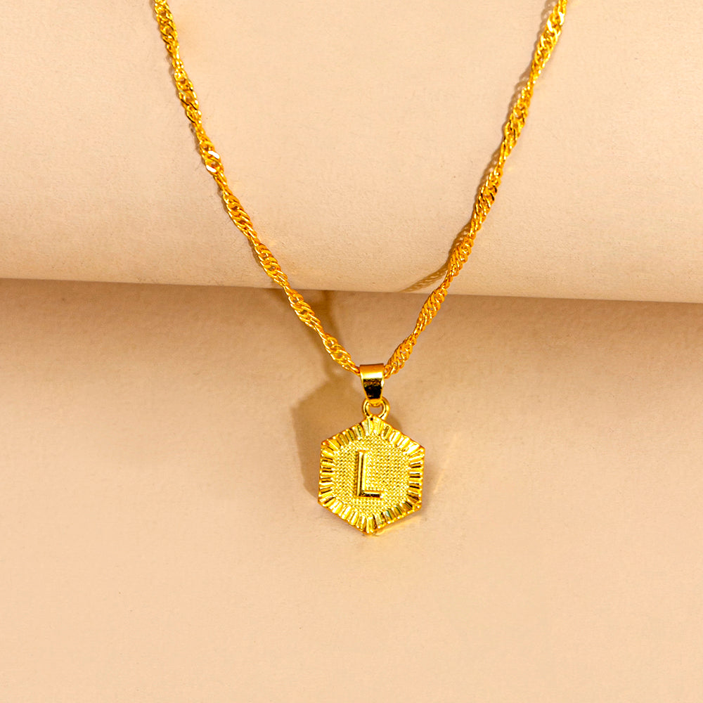 Initial Letter Hexagon Pendant Necklace For Women Jewelry by Ricaloux