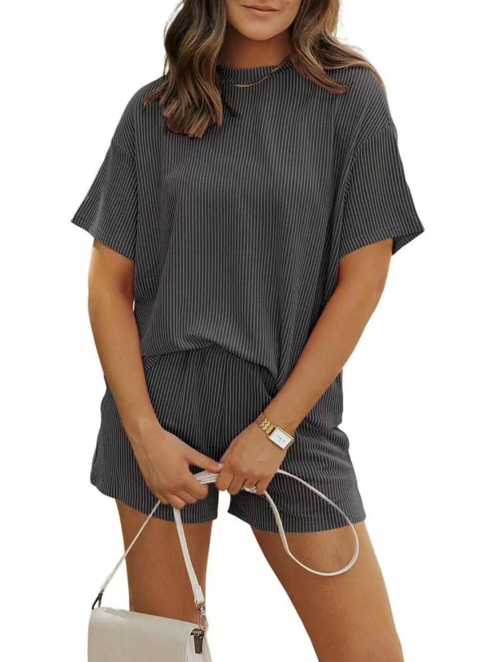 Summer Casual Chic Striped New Round-neck Womens Outfit Set – Premium 0 | RICALOUX