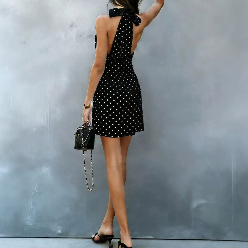European And American-style Sexy Halter-neck Tube Top Deep-V-neck Polka-dot Dress – Premium 0 | RICALOUX