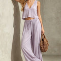 V-neck Solid-color Sleeveless Camisole And Wide-leg Pants Casual Set by Ricaloux