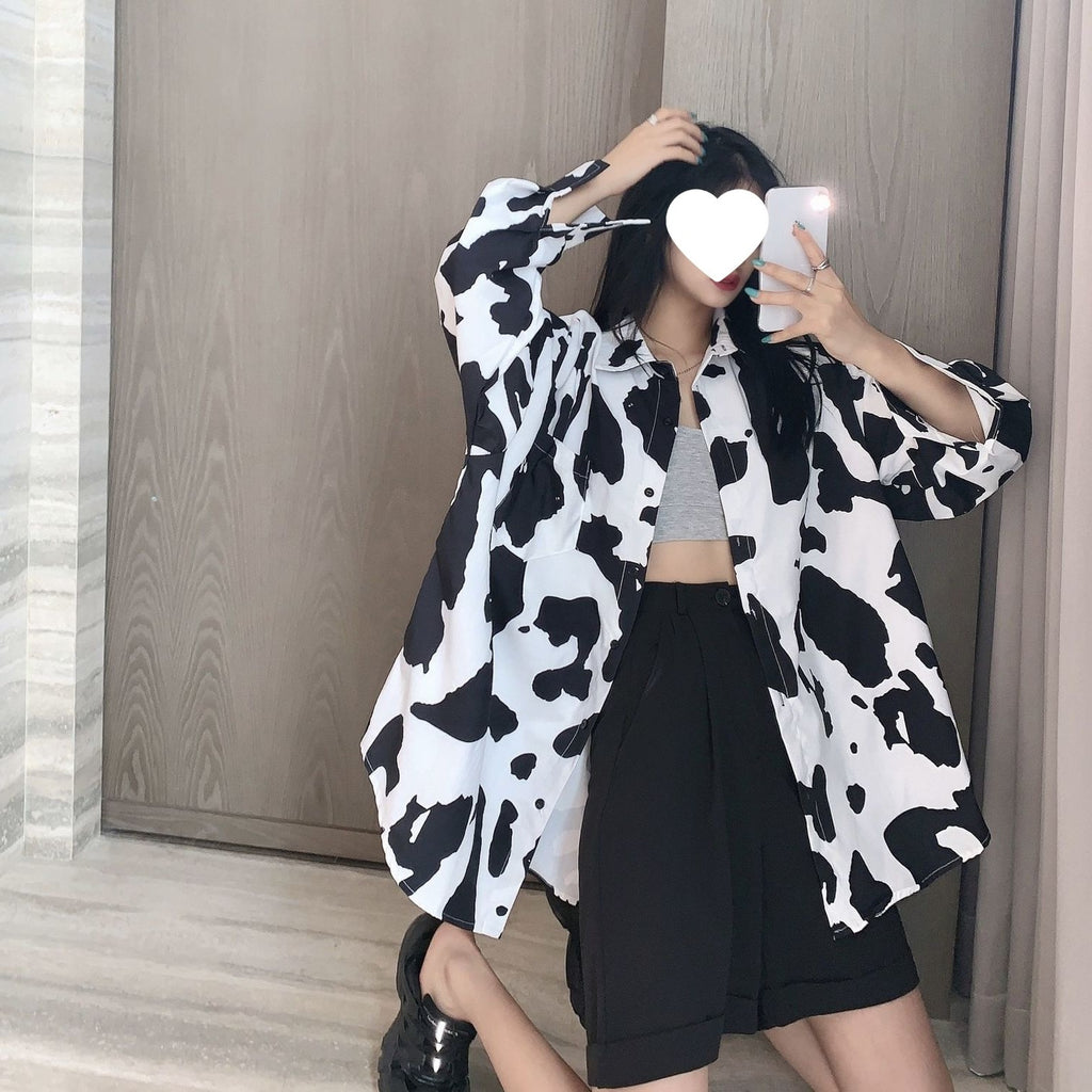 Black And White Printed Blouse Womens Mid-length Fall Top – Premium 0 | RICALOUX