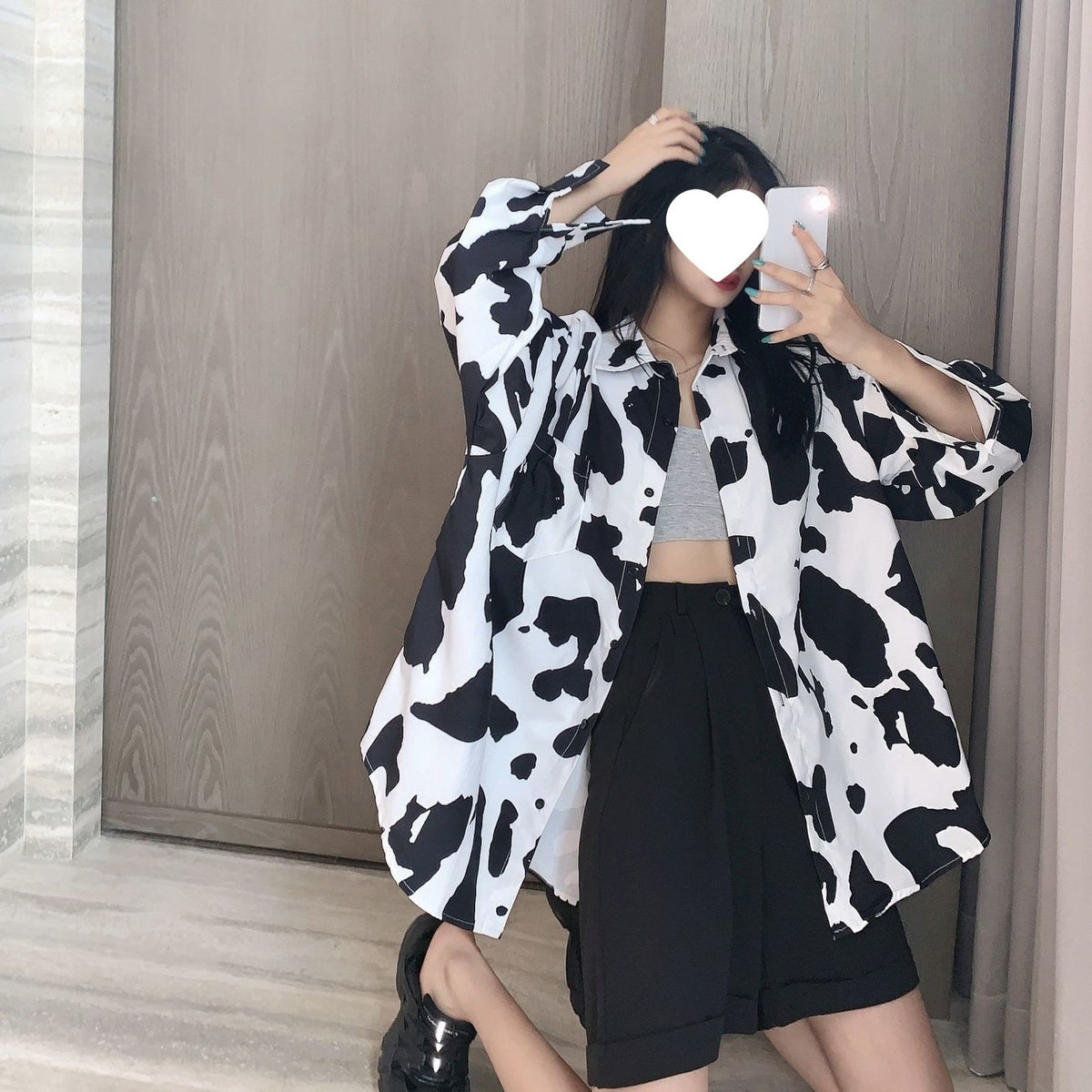 Black And White Printed Blouse Womens Mid-length Fall Top – Premium 0 | RICALOUX