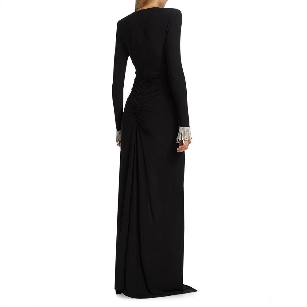 Spring Autumn Longsleeve Solidcolor Sexy DeepV Womens Dress by Ricaloux