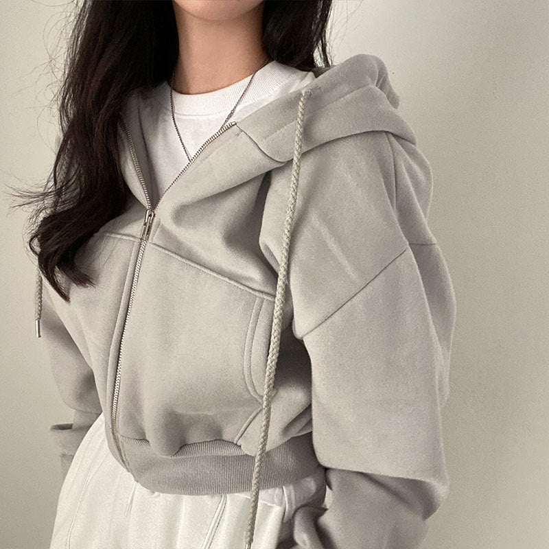 Women's Loose Long Sleeve Zipper Pocket Hoodie - RICALOUX