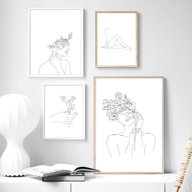 Abstract Botanical Canvas Drawing Style Home Decor - RICALOUX