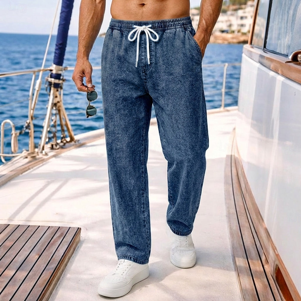 Mens Relaxed-fit Straight-leg Casual Drawstring Jeans by Ricaloux