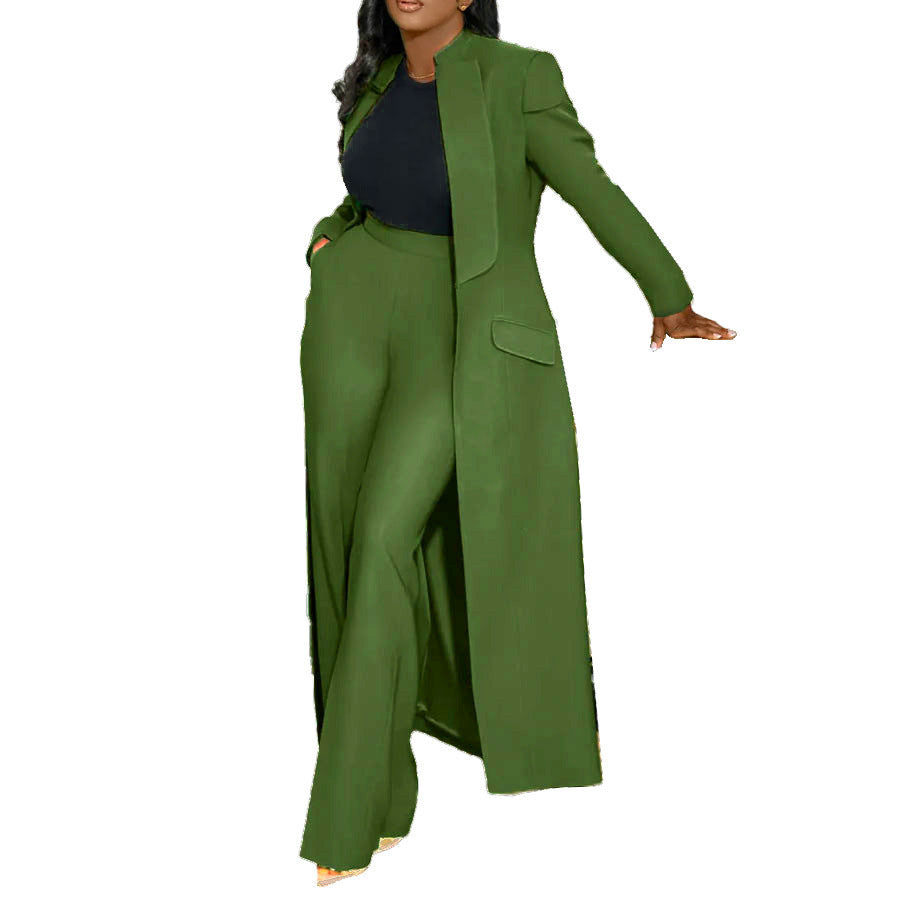 Solid-color Lapel Long Blazer Two-piece Set by Ricaloux