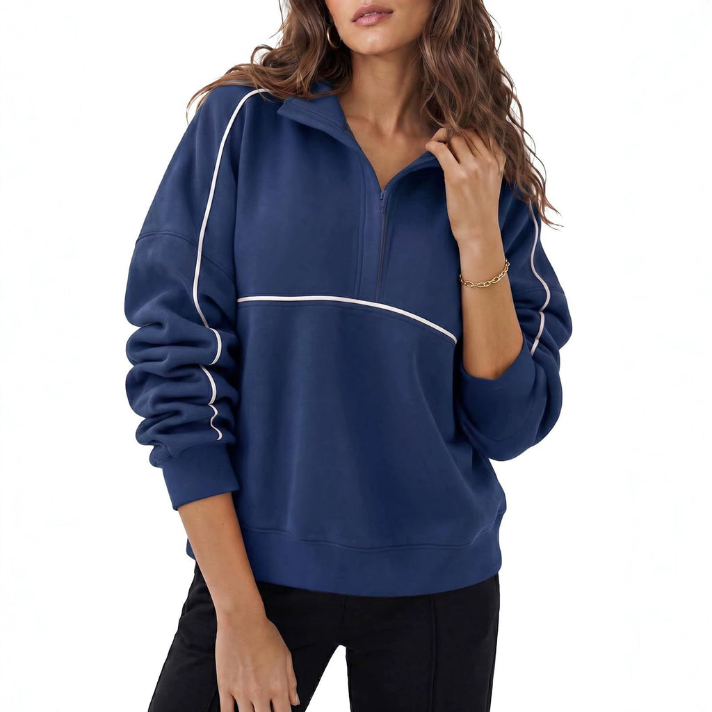 Womens Loose-fit Sweatshirt With A Lapel And Zipper Pullover Hoodie – Premium 0 | RICALOUX