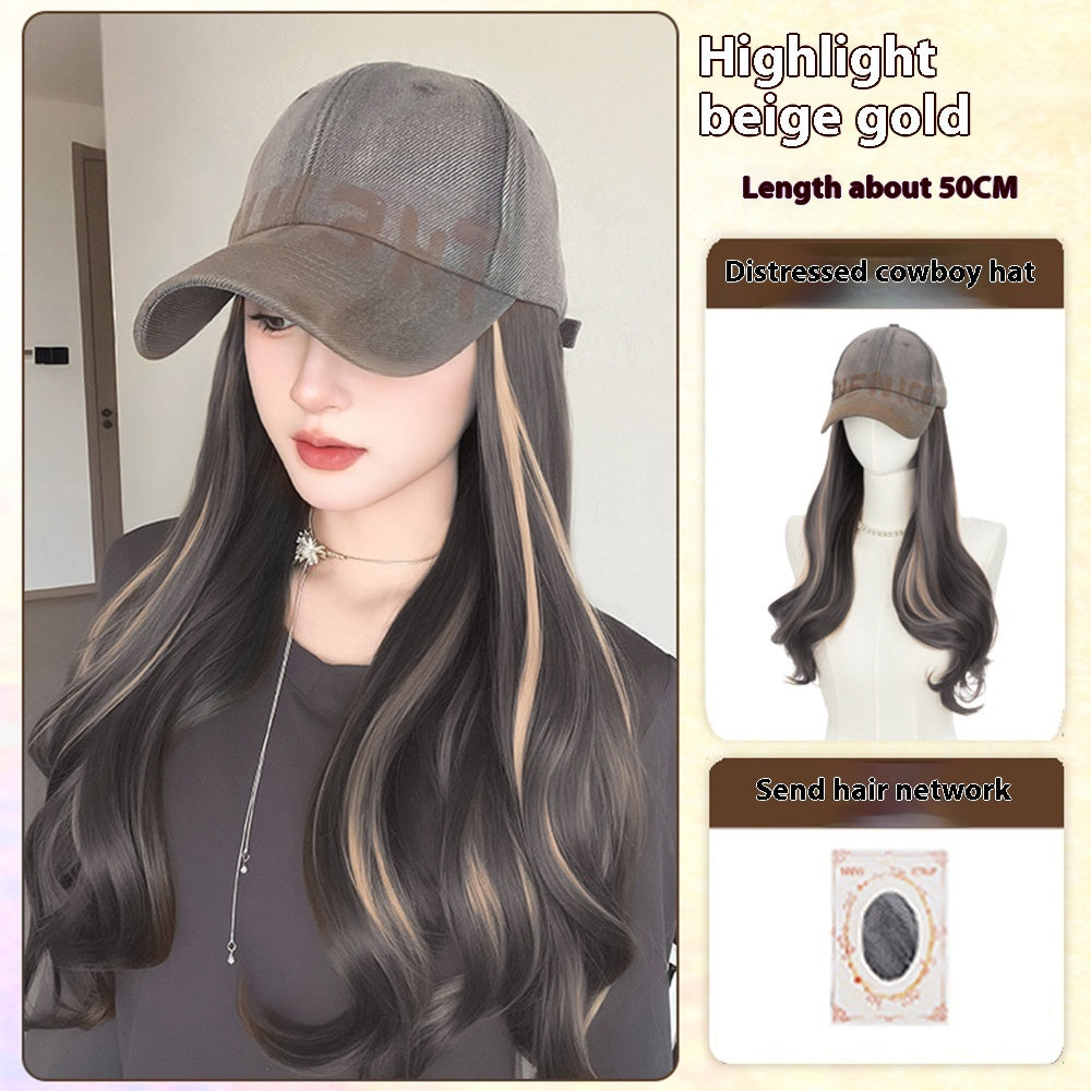 All-in-one American Retro Denim Peaked Cap Dyed Micro-roll Wig by Ricaloux