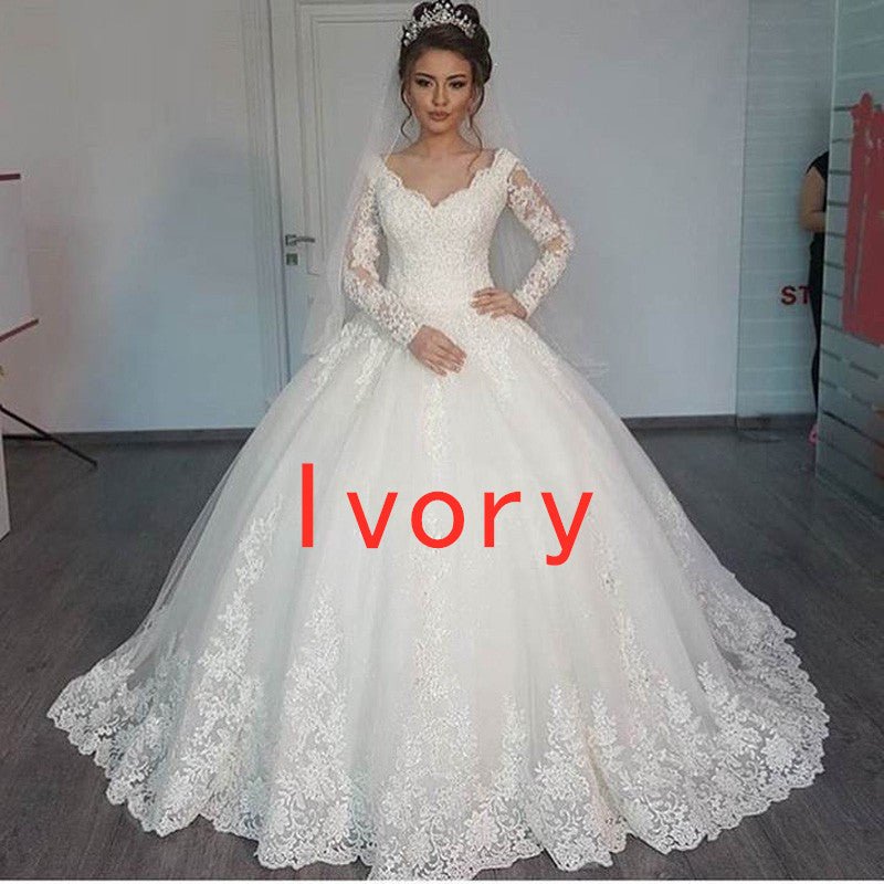 Women's Long Sleeve Lace Wedding Dresses Bridal - RICALOUX