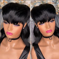 Bangs Black Front Back Long Brazilian Wig by Ricaloux