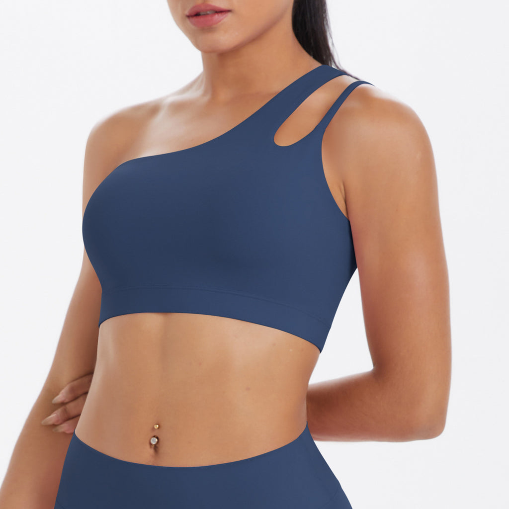 One-Shoulder Back-Slimming Yoga Bra Nude-Looking Push-Up Sports Underwear by Ricaloux