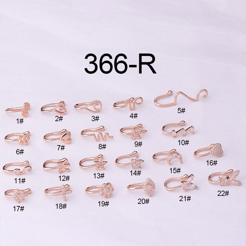 Brass Set Zircon Non-porous Piercing Clip Nose Ring – Premium 0 | RICALOUX