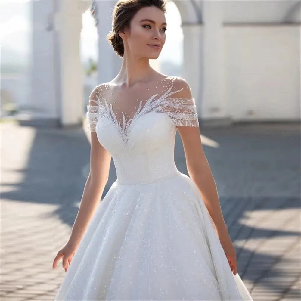 Off-shoulder Light Wedding Dress Bridal Main Yarn Lace Wedding Veil Small Trailing - RICALOUX