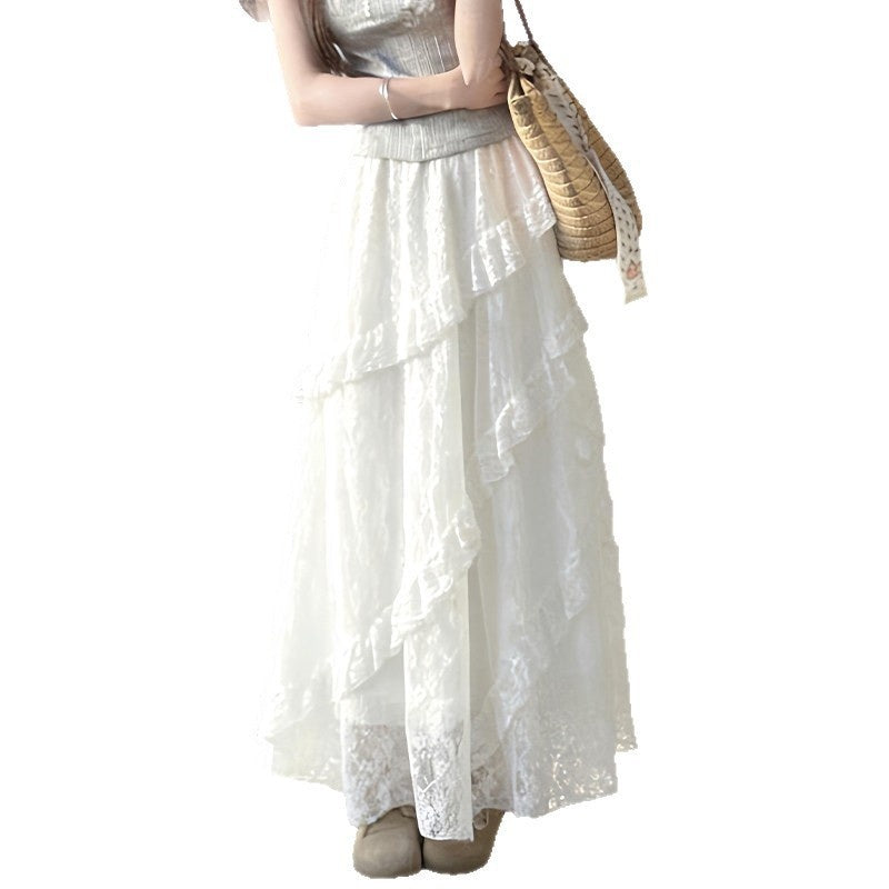 Summer New Arrivals Patchwork Twill Lace Skirt by Ricaloux