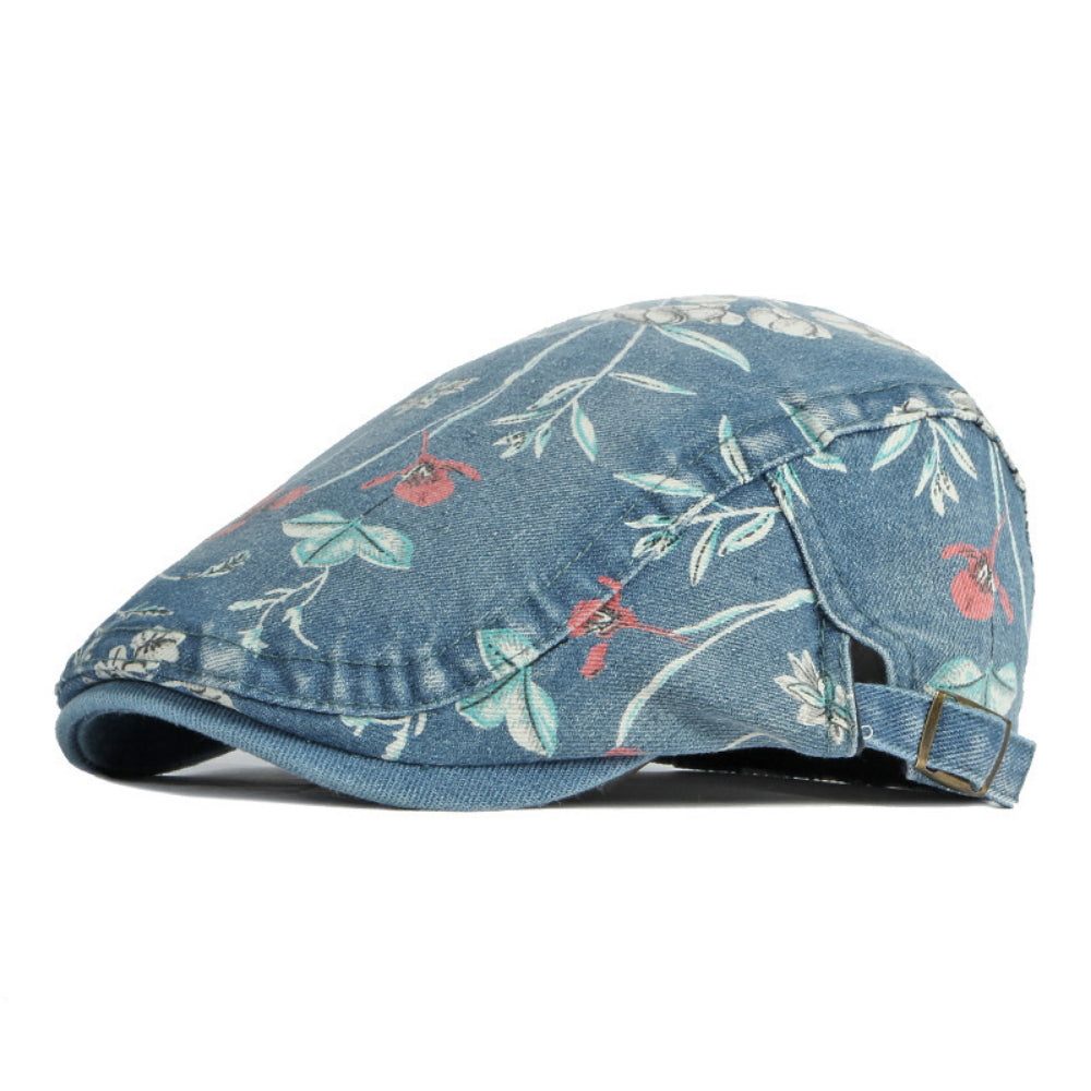 Women's Floral-printed Vintage-textured Metal Snapback Hat With A Unique And Eye-catching Style, Featuring A Retro And Artistic Look. Perfect For Taking Photos, Going Out, Or Daily Commuting. by Ricaloux