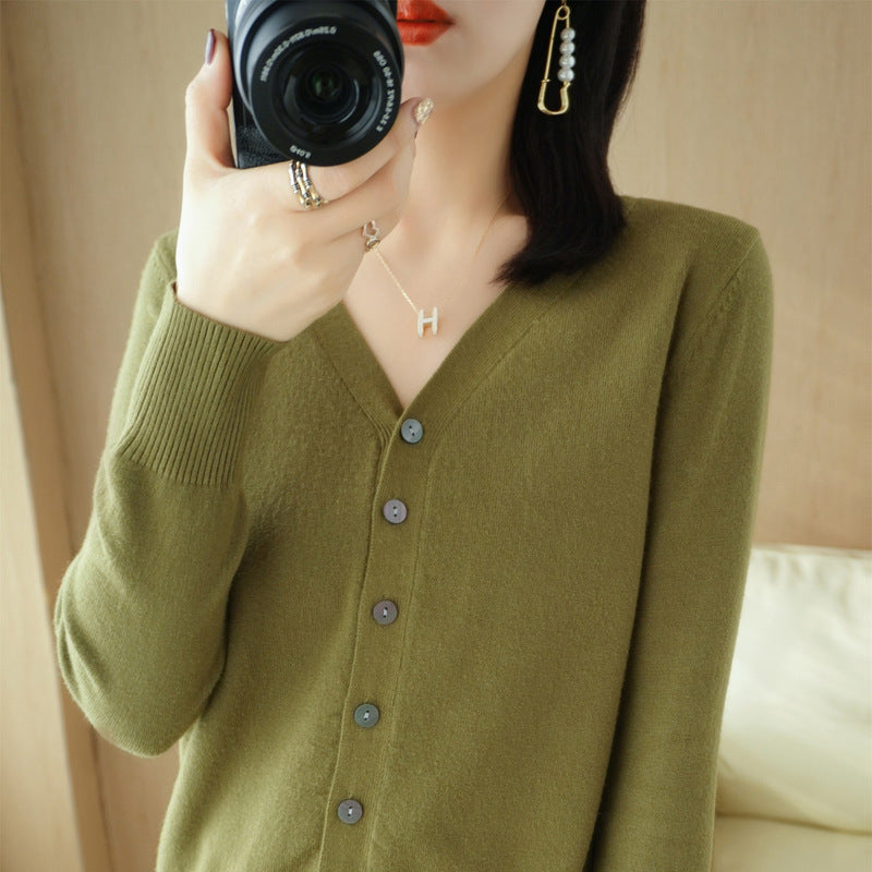 SpringSummer V-neck Cardigan Long-Sleeve Knit Top – Premium 0 | RICALOUX