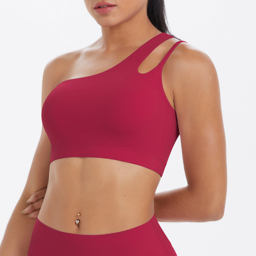 One-Shoulder Back-Slimming Yoga Bra Nude-Looking Push-Up Sports Underwear by Ricaloux