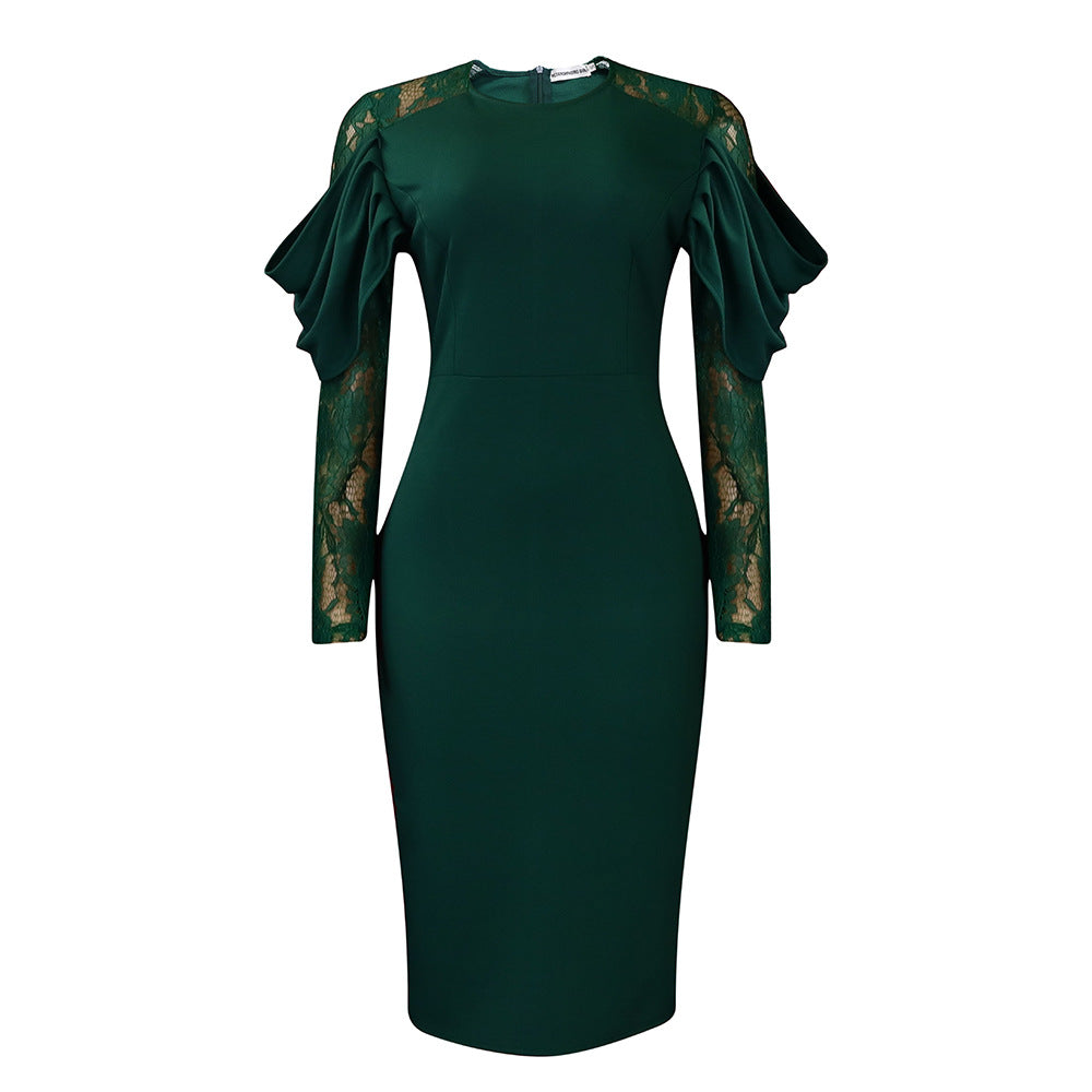 Fashionable And Elegant Lace-panelled Slim-fit Sexy African-style Office Dress For Women by Ricaloux