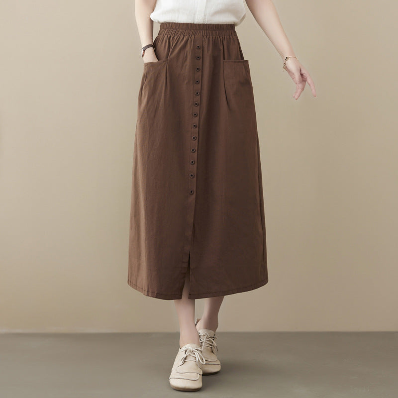 Womens Mid-length Artistic Retro Loose-fit Solid-color A-line Dress – Premium 0 | RICALOUX